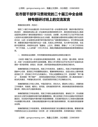 在市管干部学习贯彻党的二十届三中全会精神专题研讨班上的交流发言