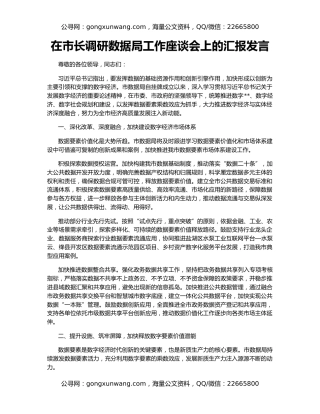 在市长调研数据局工作座谈会上的汇报发言