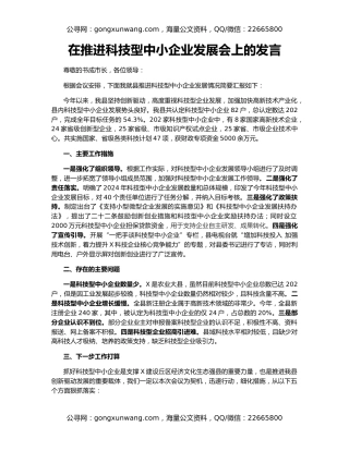 在推进科技型中小企业发展会上的发言