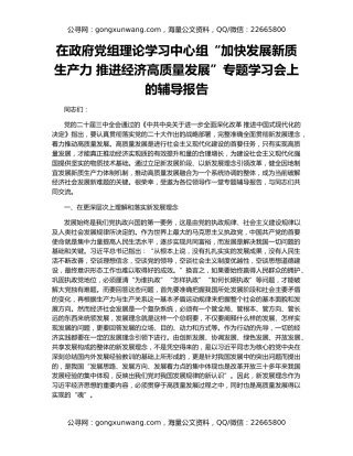 在政府党组理论学习中心组“加快发展新质生产力 推进经济高质量发展”专题学习会上的辅导报告