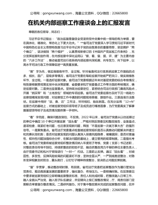 在机关内部巡察工作座谈会上的汇报发言