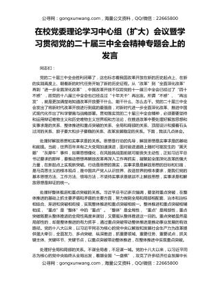 在校党委理论学习中心组（扩大）会议暨学习贯彻党的二十届三中全会精神专题会上的发言