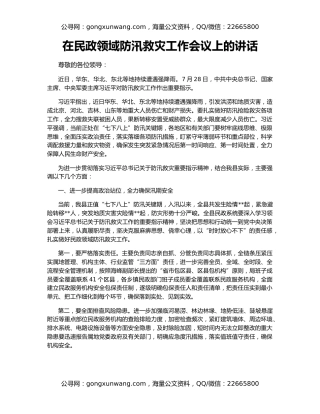 在民政领域防汛救灾工作会议上的讲话