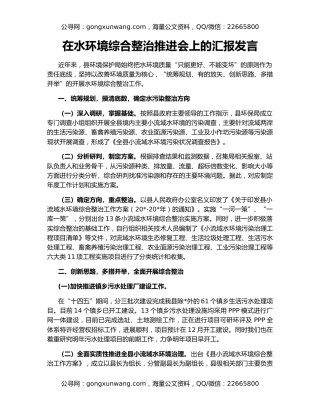 在水环境综合整治推进会上的汇报发言