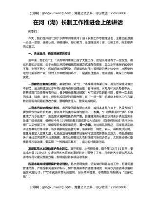 在河（湖）长制工作推进会上的讲话