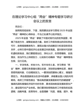 在理论学习中心组“两会”精神专题学习研讨会议上的发言