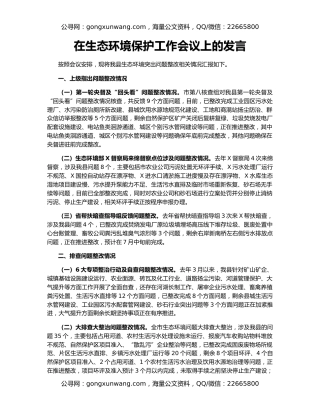 在生态环境保护工作会议上的发言