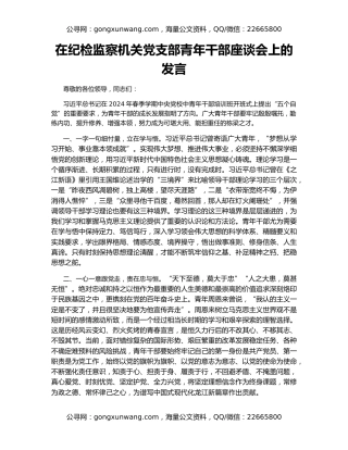 在纪检监察机关党支部青年干部座谈会上的发言