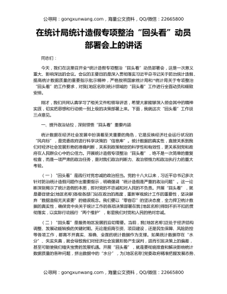在统计局统计造假专项整治“回头看”动员部署会上的讲话