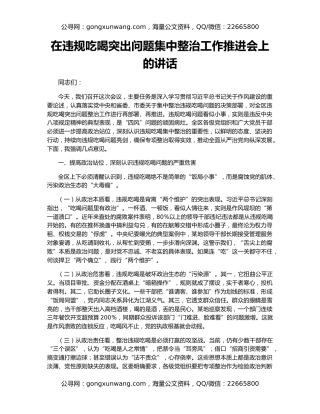 在违规吃喝突出问题集中整治工作推进会上的讲话