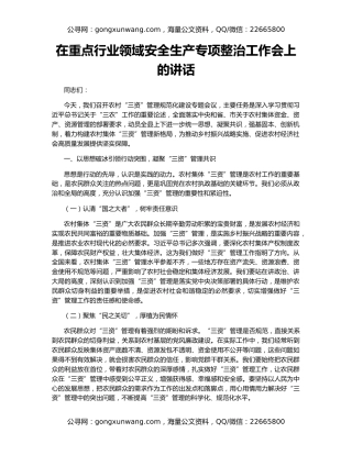 在重点行业领域安全生产专项整治工作会上的讲话