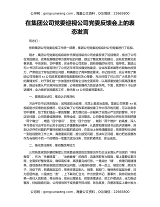 在集团公司党委巡视公司党委反馈会上的表态发言