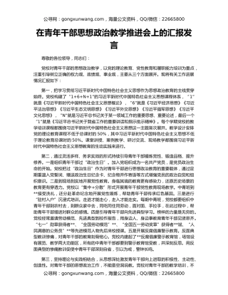 在青年干部思想政治教学推进会上的汇报发言