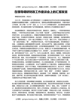 在领导调研财政工作座谈会上的汇报发言