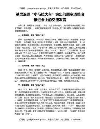基层治理“小马拉大车”突出问题专项整治推进会上的交流发言