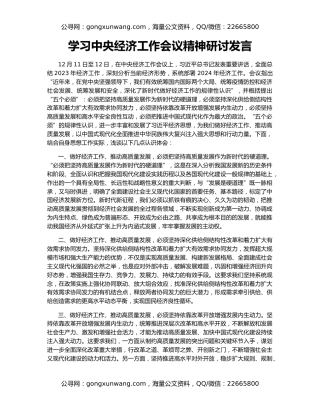 学习中央经济工作会议精神研讨发言