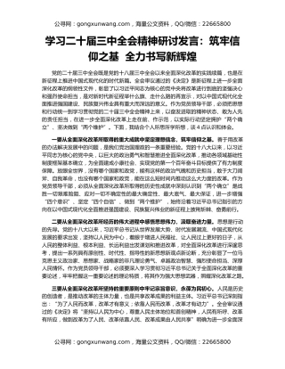 学习二十届三中全会精神研讨发言：筑牢信仰之基  全力书写新辉煌