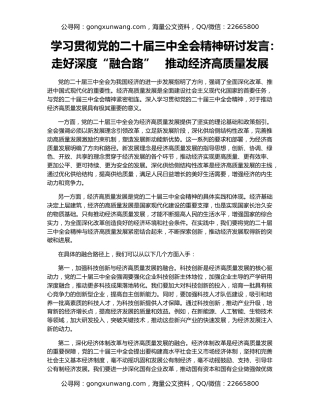 学习贯彻党的二十届三中全会精神研讨发言：走好深度“融合路”   推动经济高质量发展