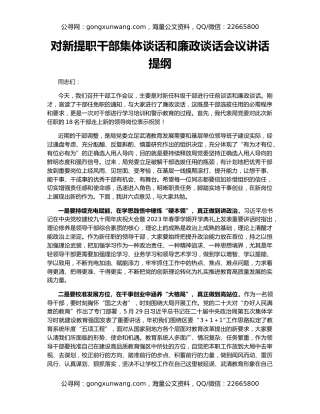 对新提职干部集体谈话和廉政谈话会议讲话提纲