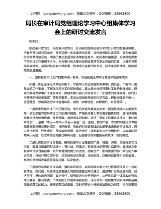 局长在审计局党组理论学习中心组集体学习会上的研讨交流发言