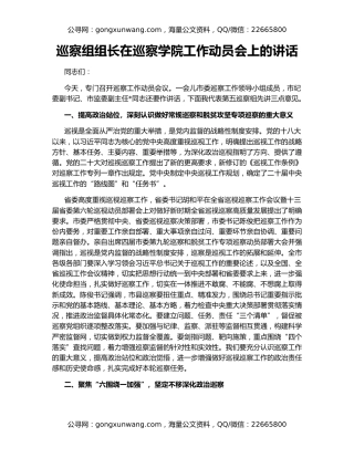 巡察组组长在巡察学院工作动员会上的讲话