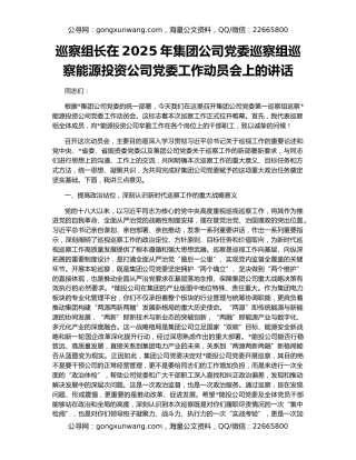 巡察组长在2025年集团公司党委巡察组巡察能源投资公司党委工作动员会上的讲话