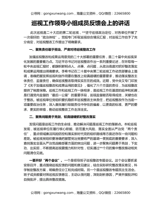 巡视工作领导小组成员反馈会上的讲话