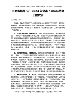 市商务局局长在2024年全市上半年总结会上的发言