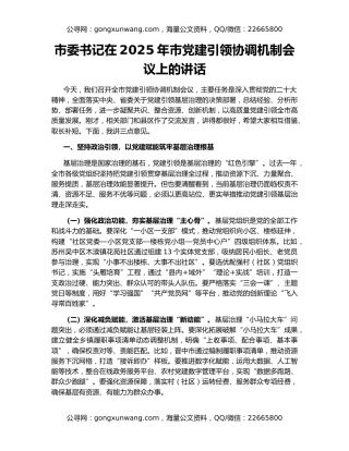 市委书记在2025年市党建引领协调机制会议上的讲话