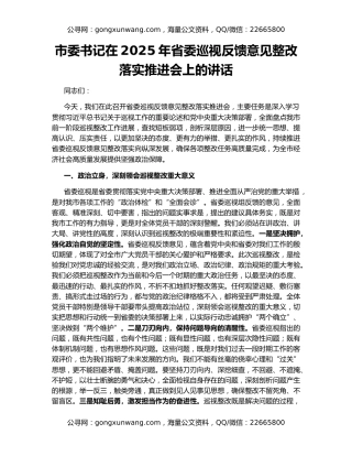 市委书记在2025年省委巡视反馈意见整改落实推进会上的讲话