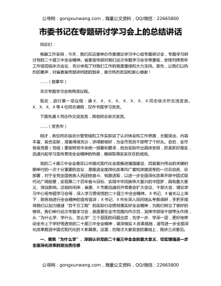 市委书记在专题研讨学习会上的总结讲话