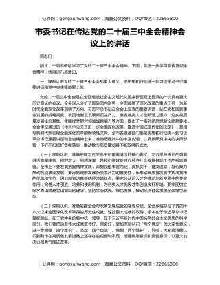 市委书记在传达党的二十届三中全会精神会议上的讲话