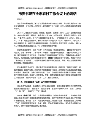 市委书记在全市农村工作会议上的讲话