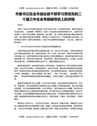 市委书记在全市县处级干部学习贯彻党的二十届三中全会专题辅导班上的讲稿