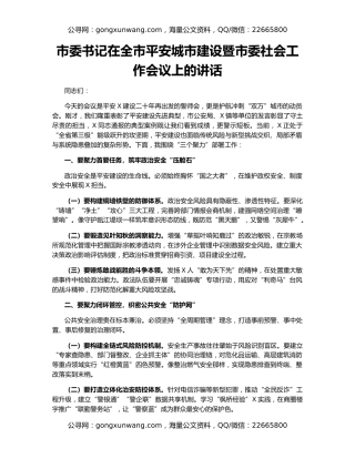 市委书记在全市平安城市建设暨市委社会工作会议上的讲话