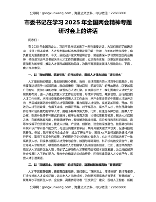 市委书记在学习2025年全国两会精神专题研讨会上的讲话