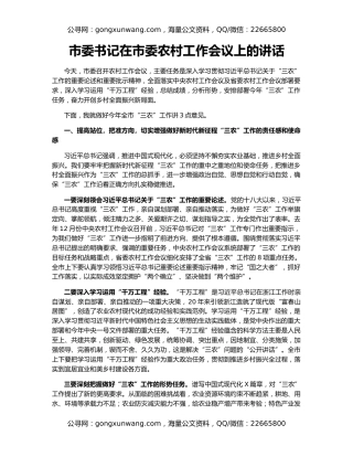 市委书记在市委农村工作会议上的讲话