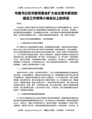 市委书记在市委常委会扩大会议暨市委党的建设工作领导小组会议上的讲话