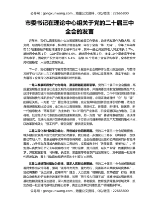 市委书记在理论中心组关于党的二十届三中全会的发言