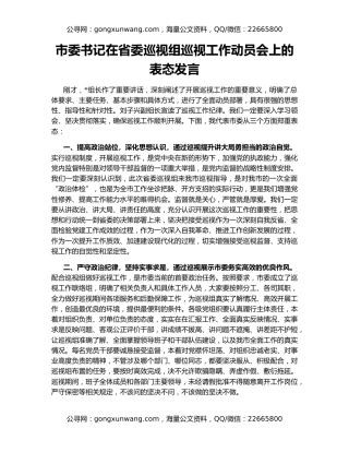 市委书记在省委巡视组巡视工作动员会上的表态发言