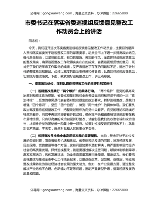 市委书记在落实省委巡视组反馈意见整改工作动员会上的讲话