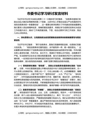 市委书记学习研讨发言材料