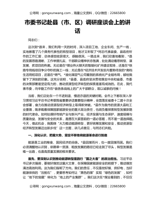 市委书记赴县（市、区）调研座谈会上的讲话