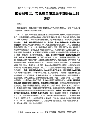 市委副书记、市长在全市三级干部会议上的讲话
