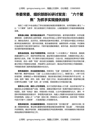 市委常委、组织部部长研讨发言：“六个聚焦”为抓手实现提优目标