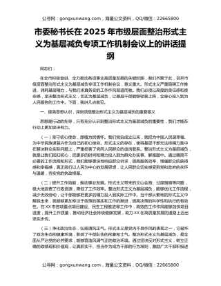 市委秘书长在2025年市级层面整治形式主义为基层减负专项工作机制会议上的讲话提纲