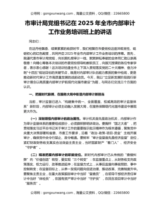 市审计局党组书记在2025年全市内部审计工作业务培训班上的讲话