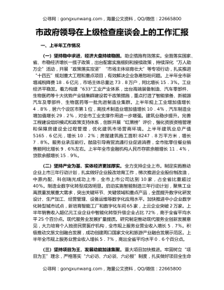 市政府领导在上级检查座谈会上的工作汇报