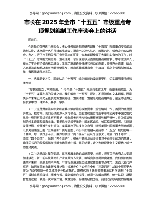 市长在2025年全市“十五五”市级重点专项规划编制工作座谈会上的讲话