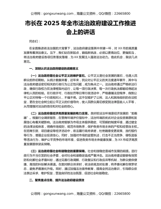 市长在2025年全市法治政府建设工作推进会上的讲话